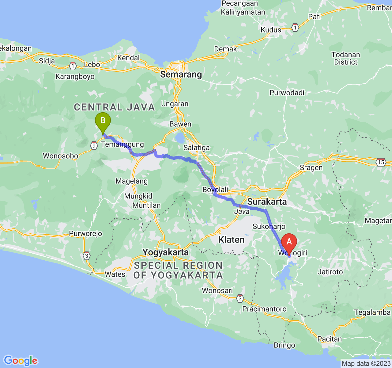 perjalanan dengan rute Kab. Wonogiri-Kab. Temanggung