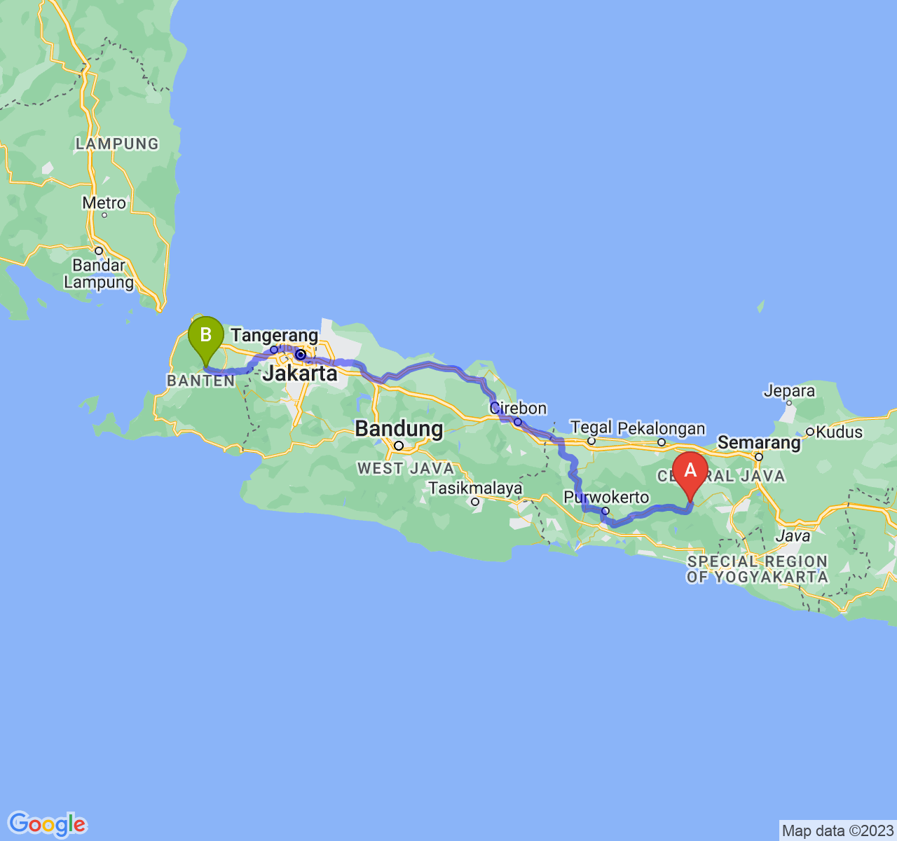 perjalanan dengan rute Kab. Wonosobo-Kab. Pandeglang