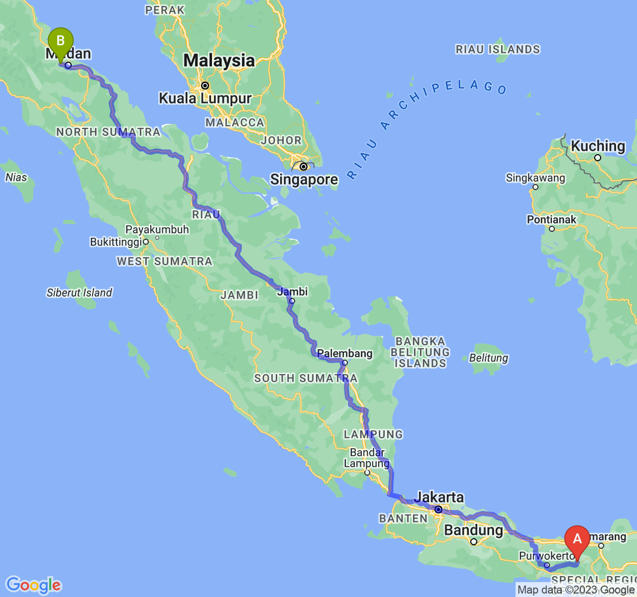 perjalanan dengan rute Kab. Wonosobo-Kota Binjai