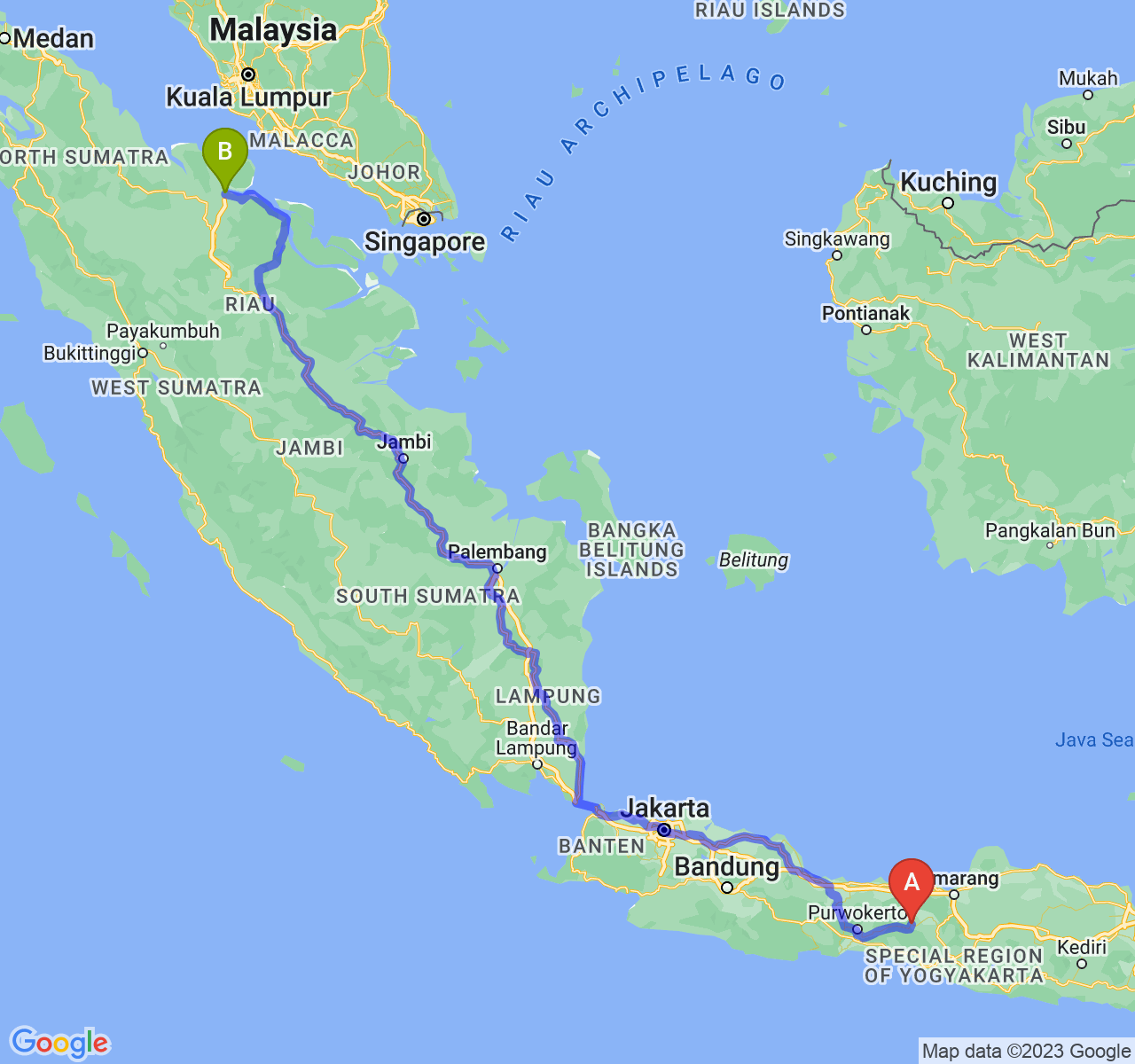 perjalanan dengan rute Kab. Wonosobo-Kota Dumai