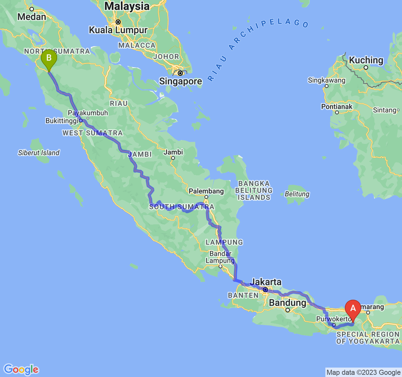 perjalanan dengan rute Kab. Wonosobo-Kota Padang Sidimpuan