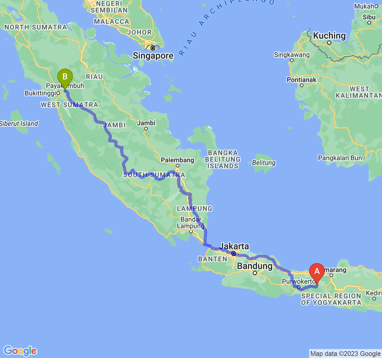 perjalanan dengan rute Kab. Wonosobo-Kota Payakumbuh