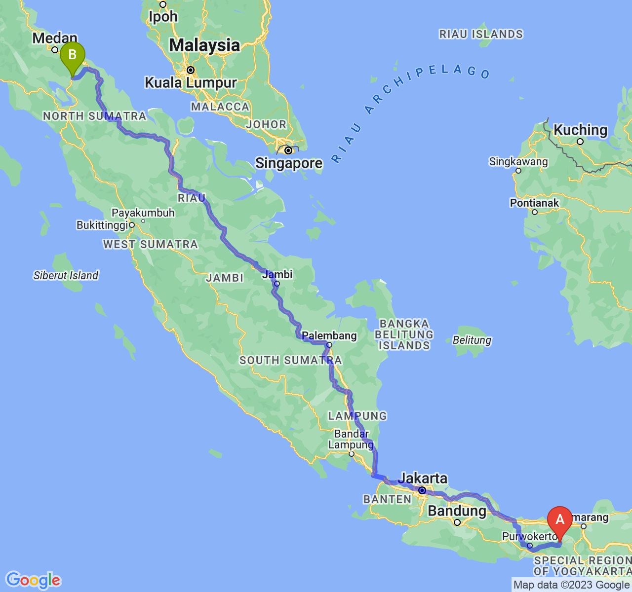 perjalanan dengan rute Kab. Wonosobo-Kota Pematangsiantar