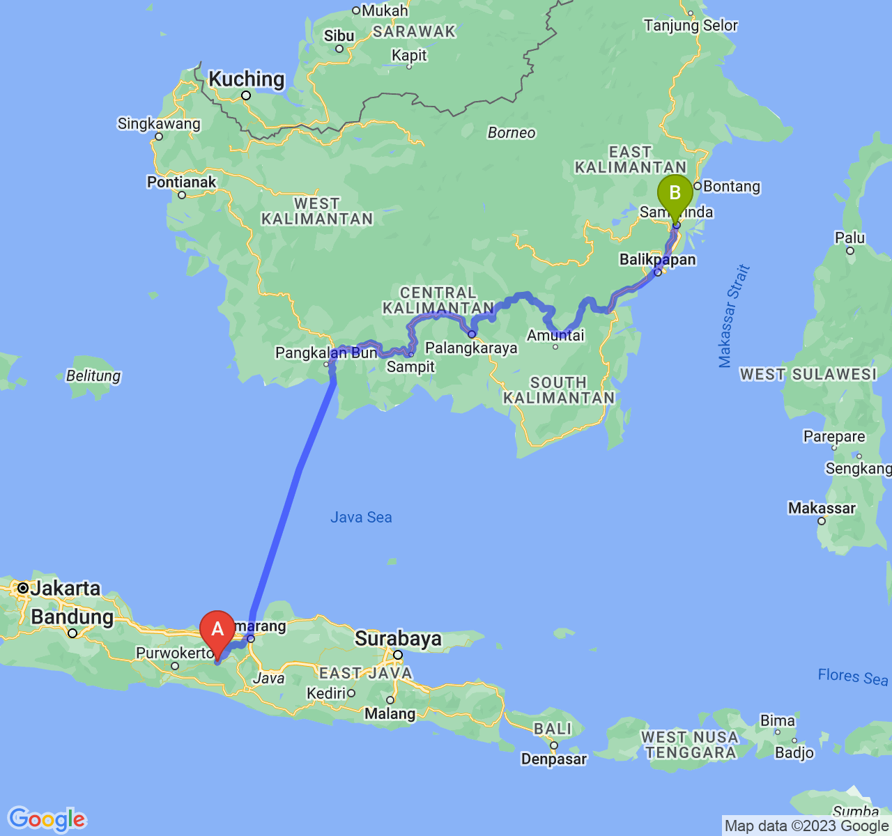 perjalanan dengan rute Kab. Wonosobo-Kota Samarinda