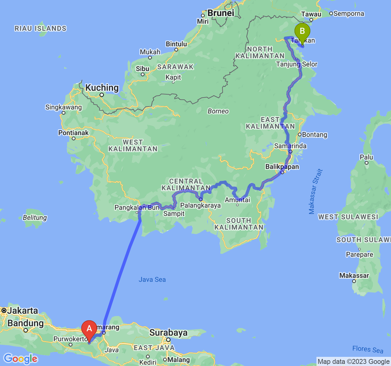 perjalanan dengan rute Kab. Wonosobo-Kota Tarakan