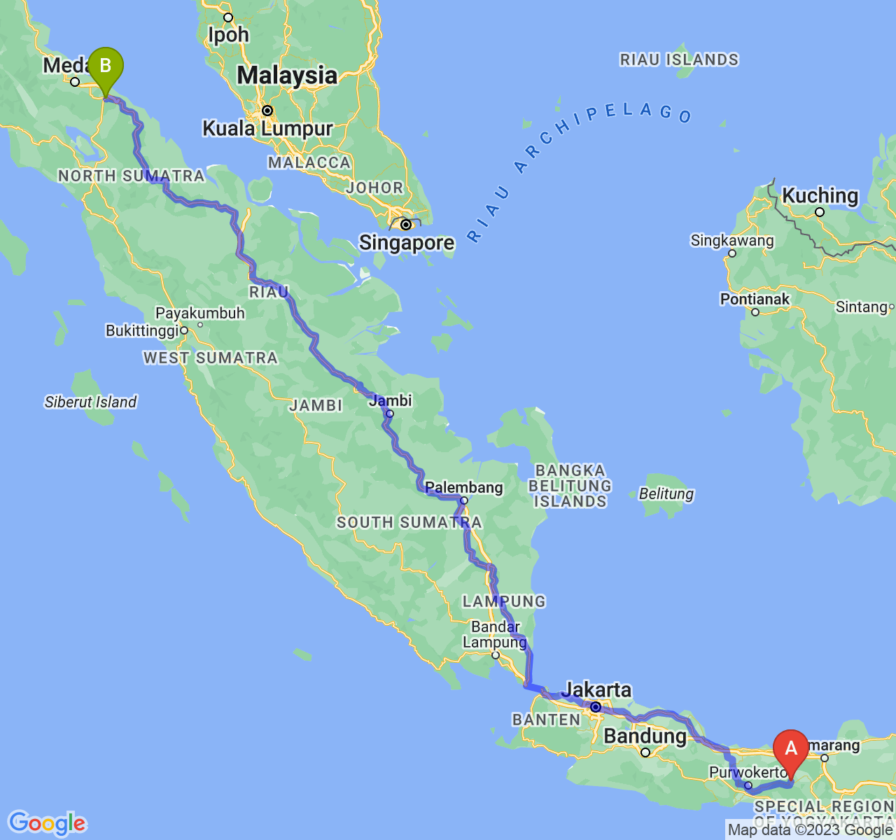 perjalanan dengan rute Kab. Wonosobo-Kota Tebing Tinggi