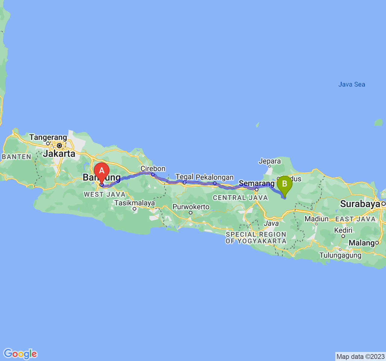 perjalanan dengan rute Kota Bandung-Kab. Grobogan