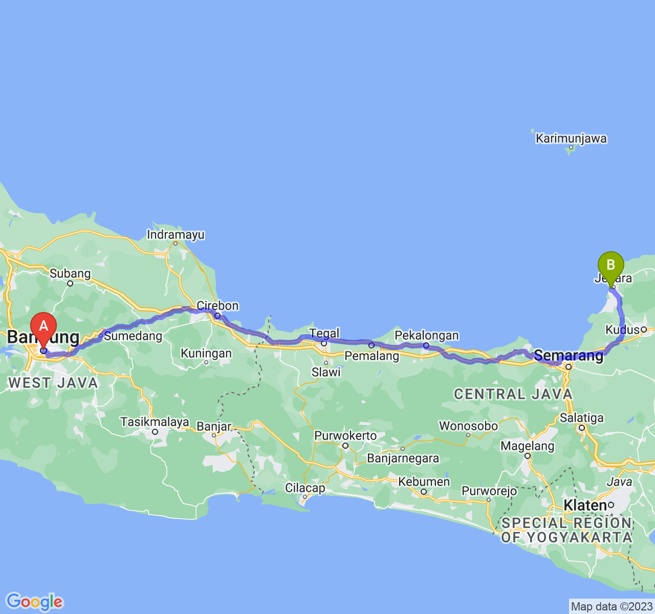 perjalanan dengan rute Kota Bandung-Kab. Jepara