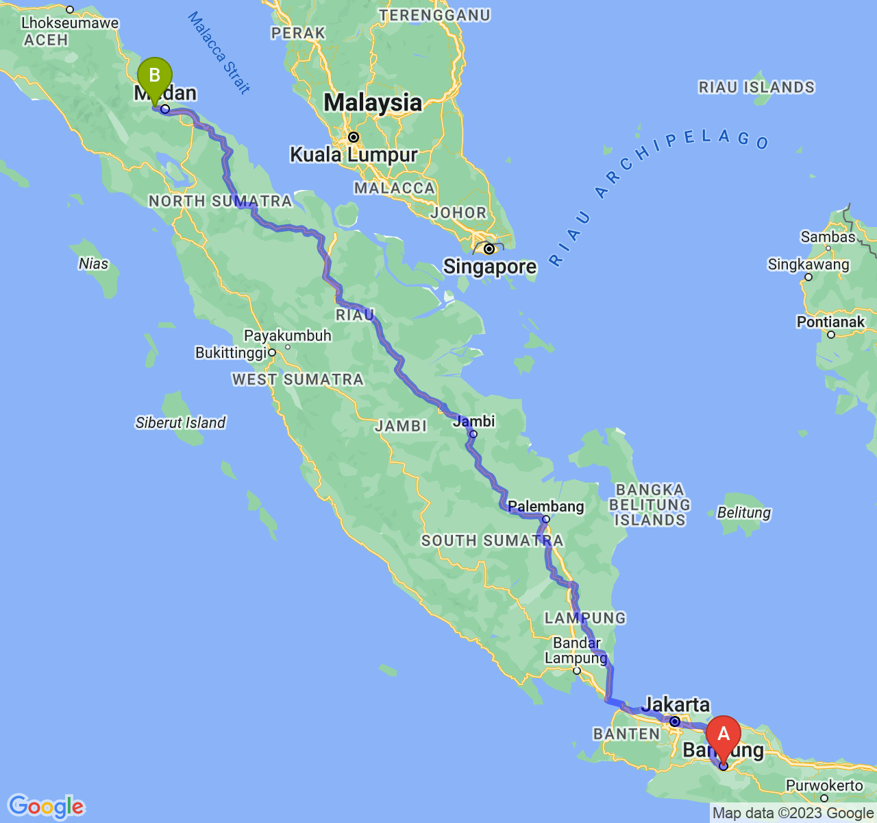 perjalanan dengan rute Kota Bandung-Kota Binjai