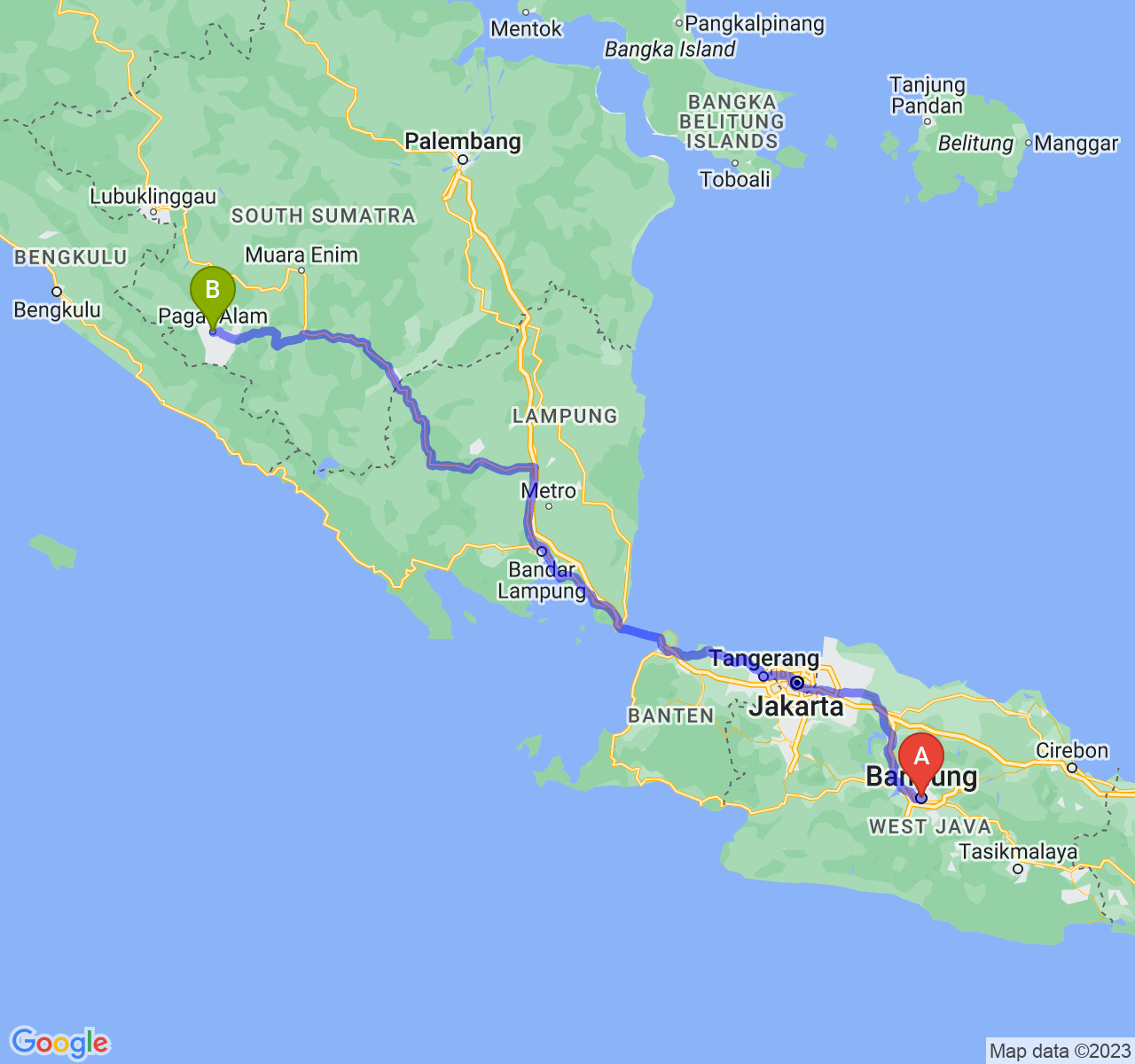 perjalanan dengan rute Kota Bandung-Kota Pagar Alam