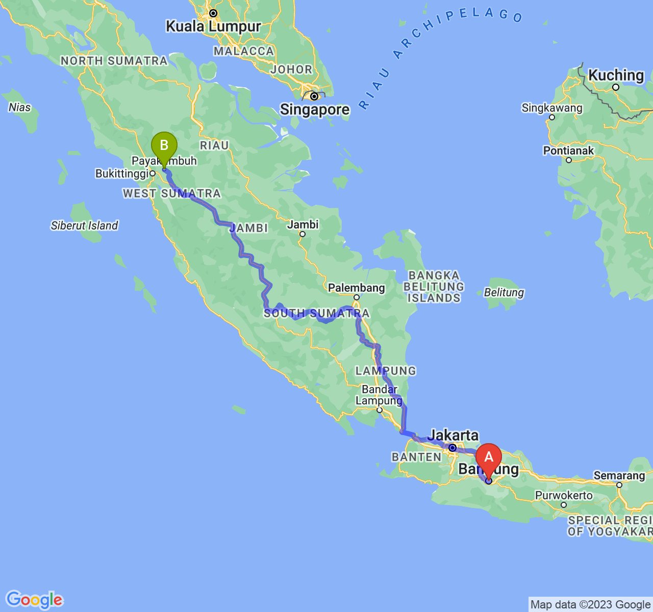 perjalanan dengan rute Kota Bandung-Kota Payakumbuh