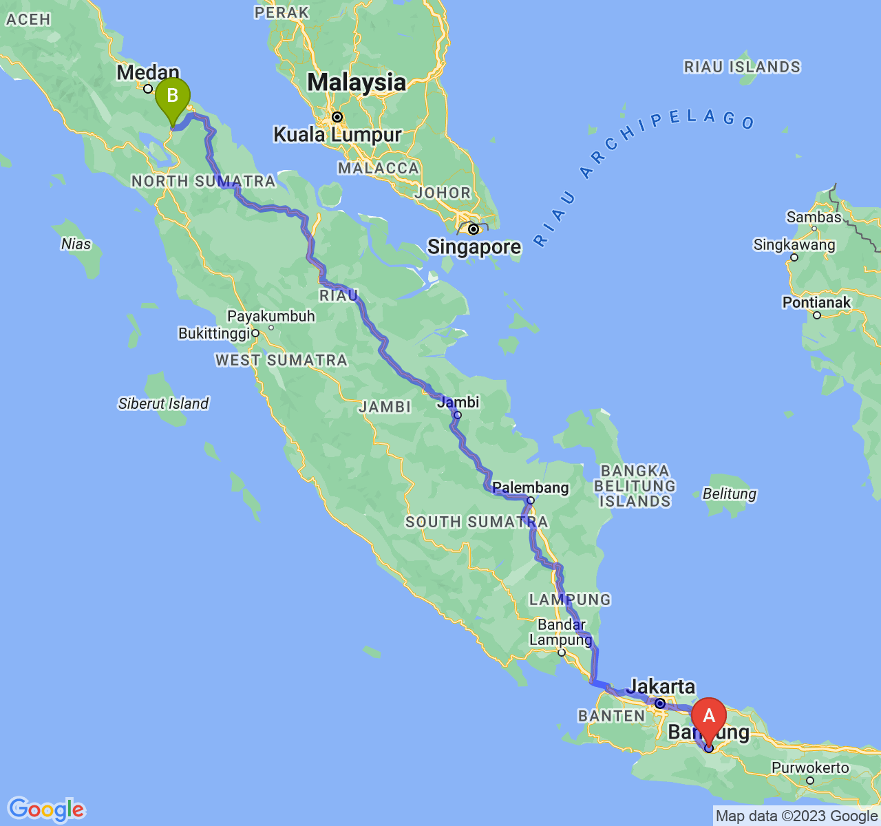 perjalanan dengan rute Kota Bandung-Kota Pematangsiantar