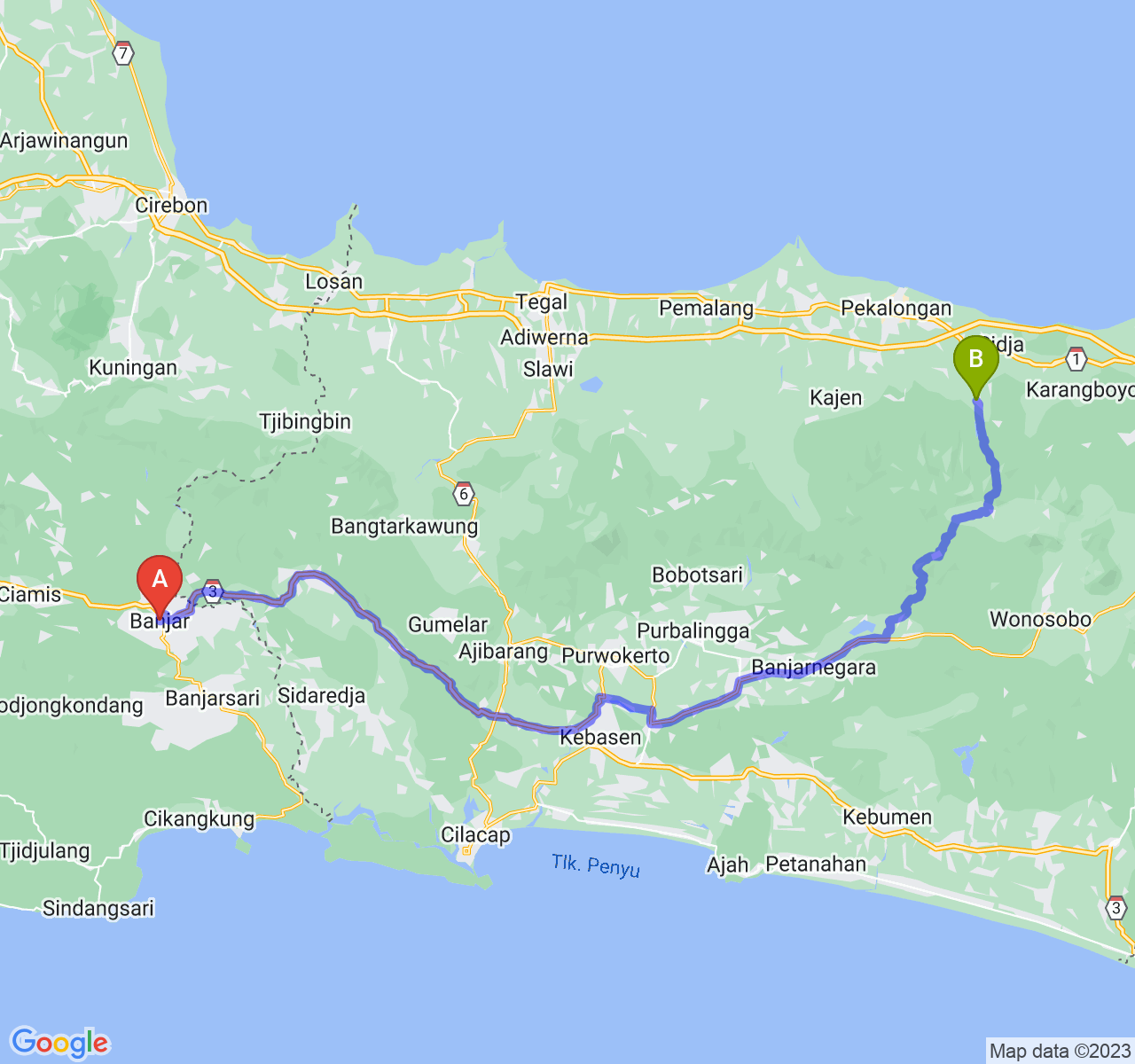 perjalanan dengan rute Kota Banjar-Kab. Batang