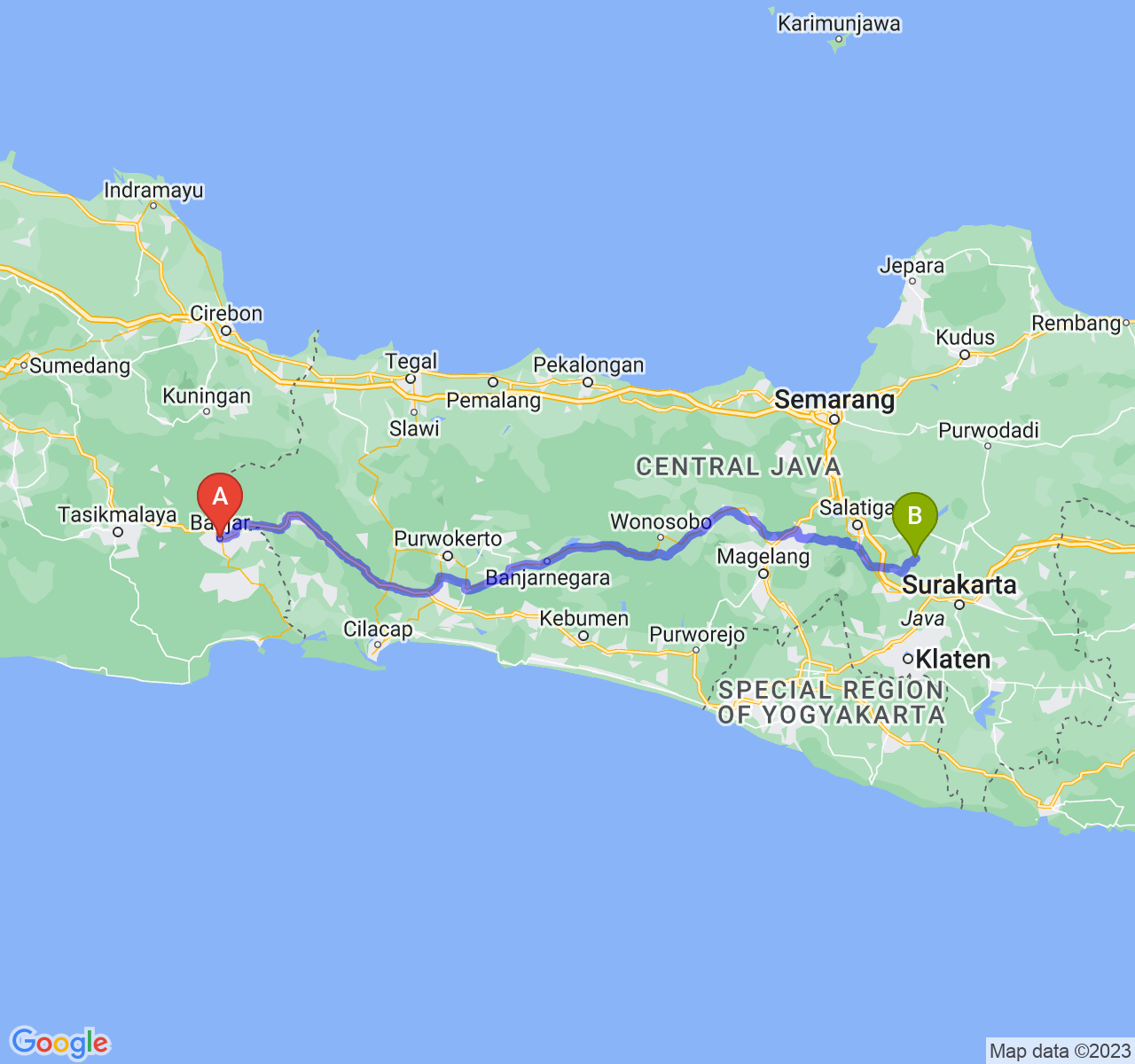 perjalanan dengan rute Kota Banjar-Kab. Boyolali