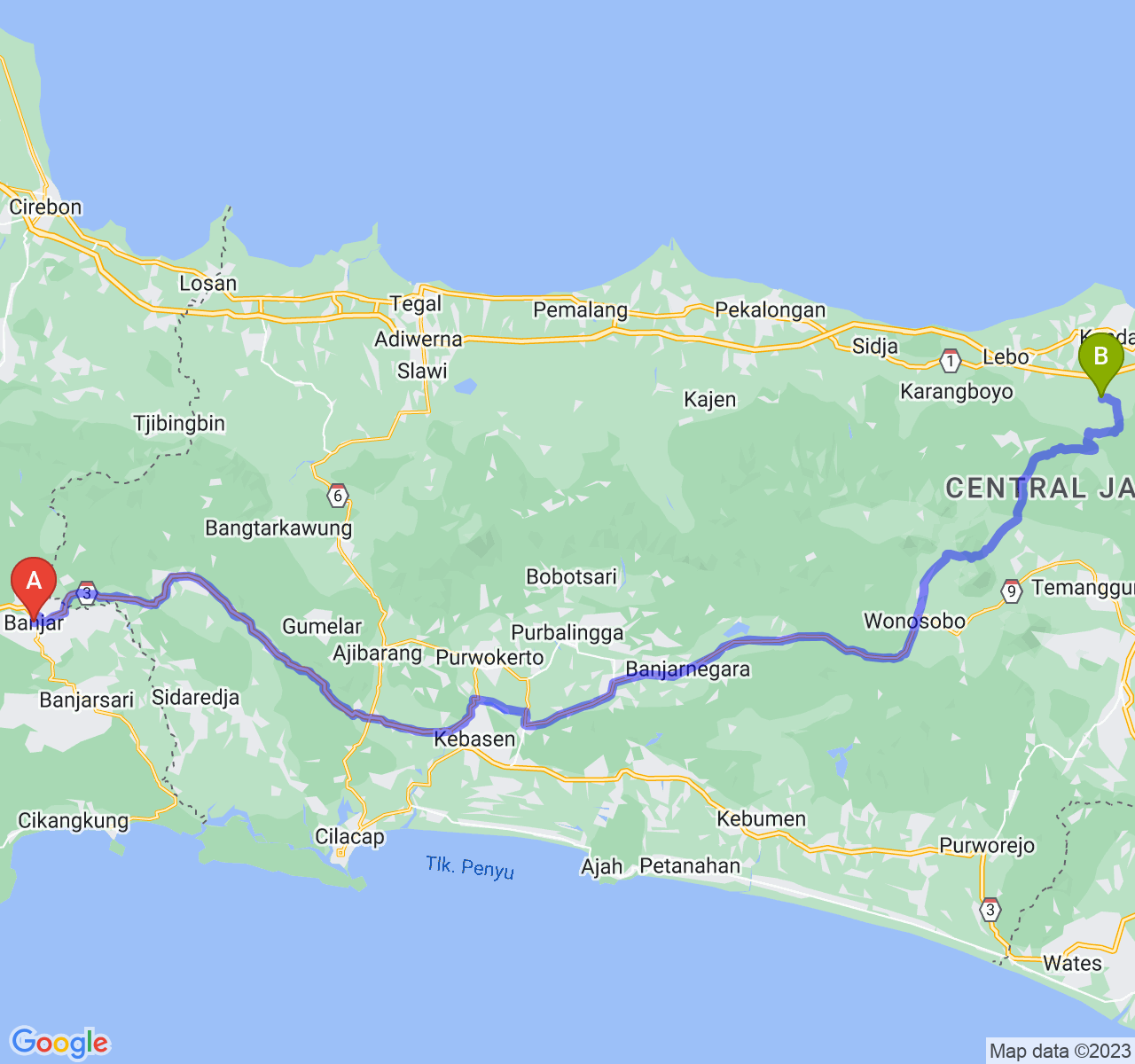 perjalanan dengan rute Kota Banjar-Kab. Kendal