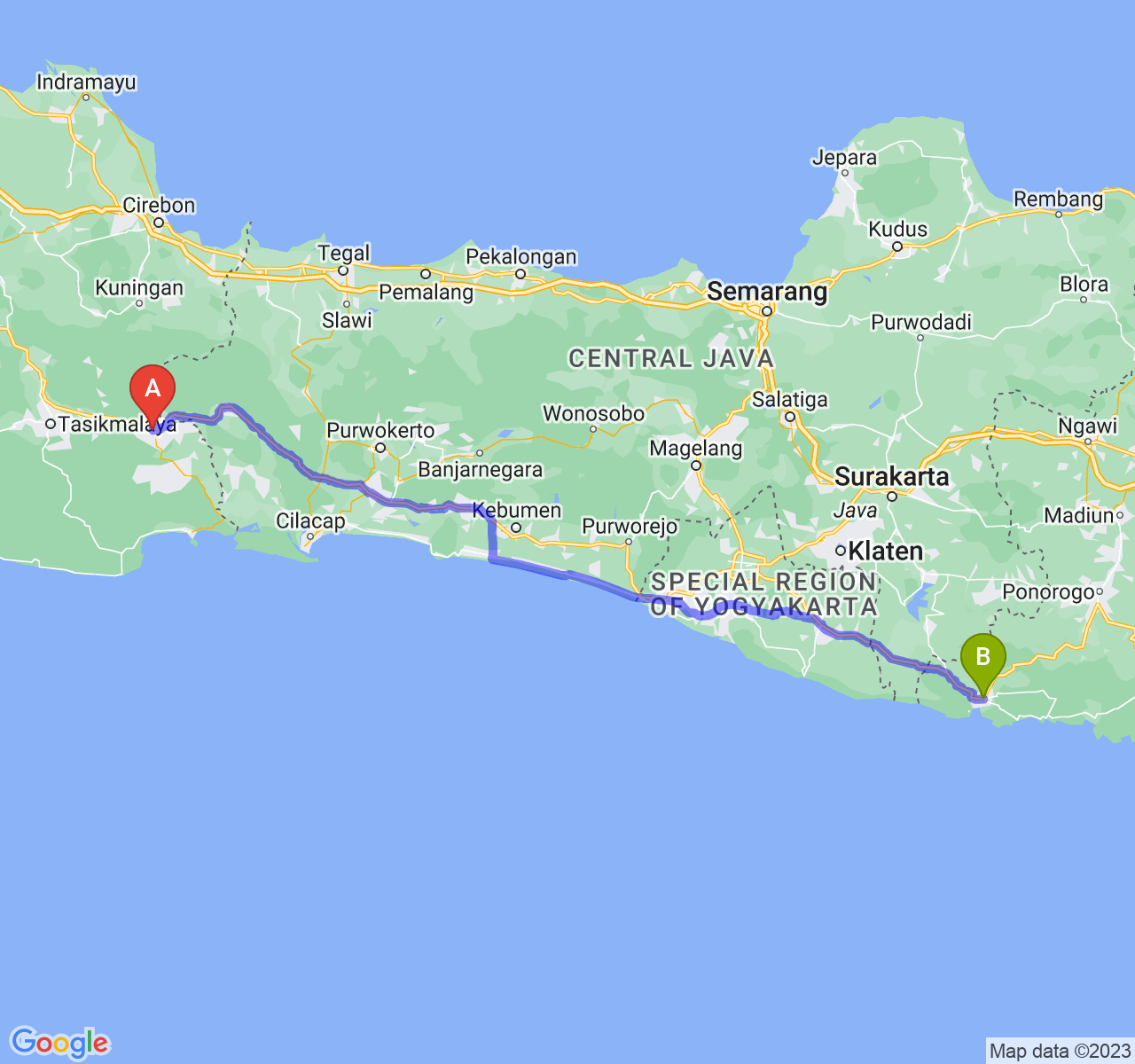 perjalanan dengan rute Kota Banjar-Kab. Pacitan