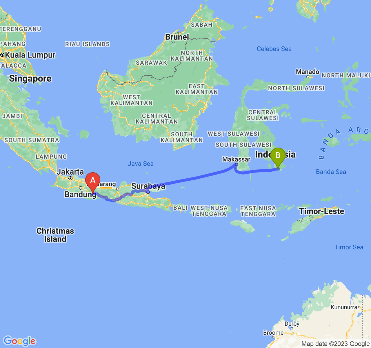 perjalanan dengan rute Kota Banjar-Kota Baubau