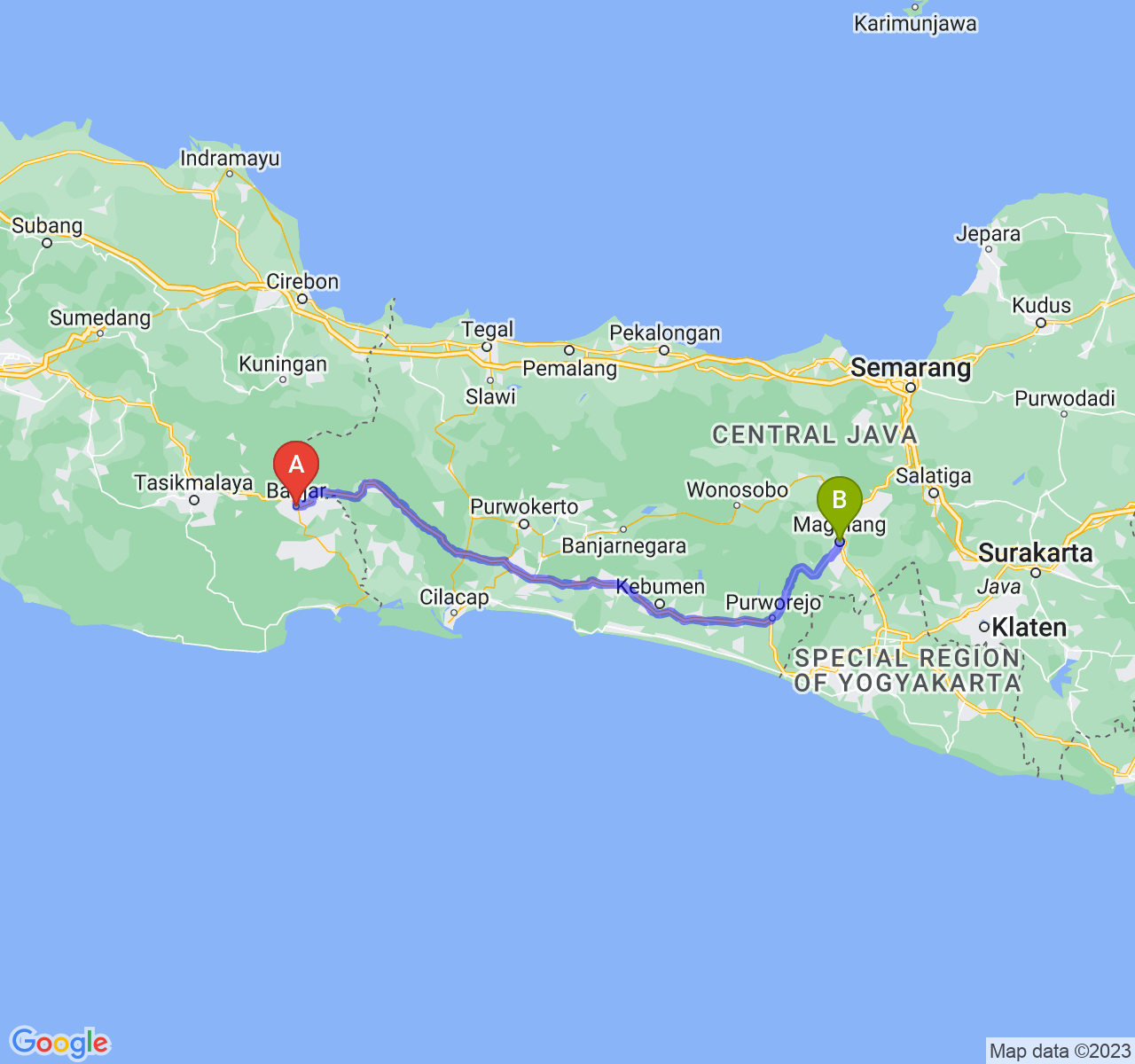 perjalanan dengan rute Kota Banjar-Kota Magelang