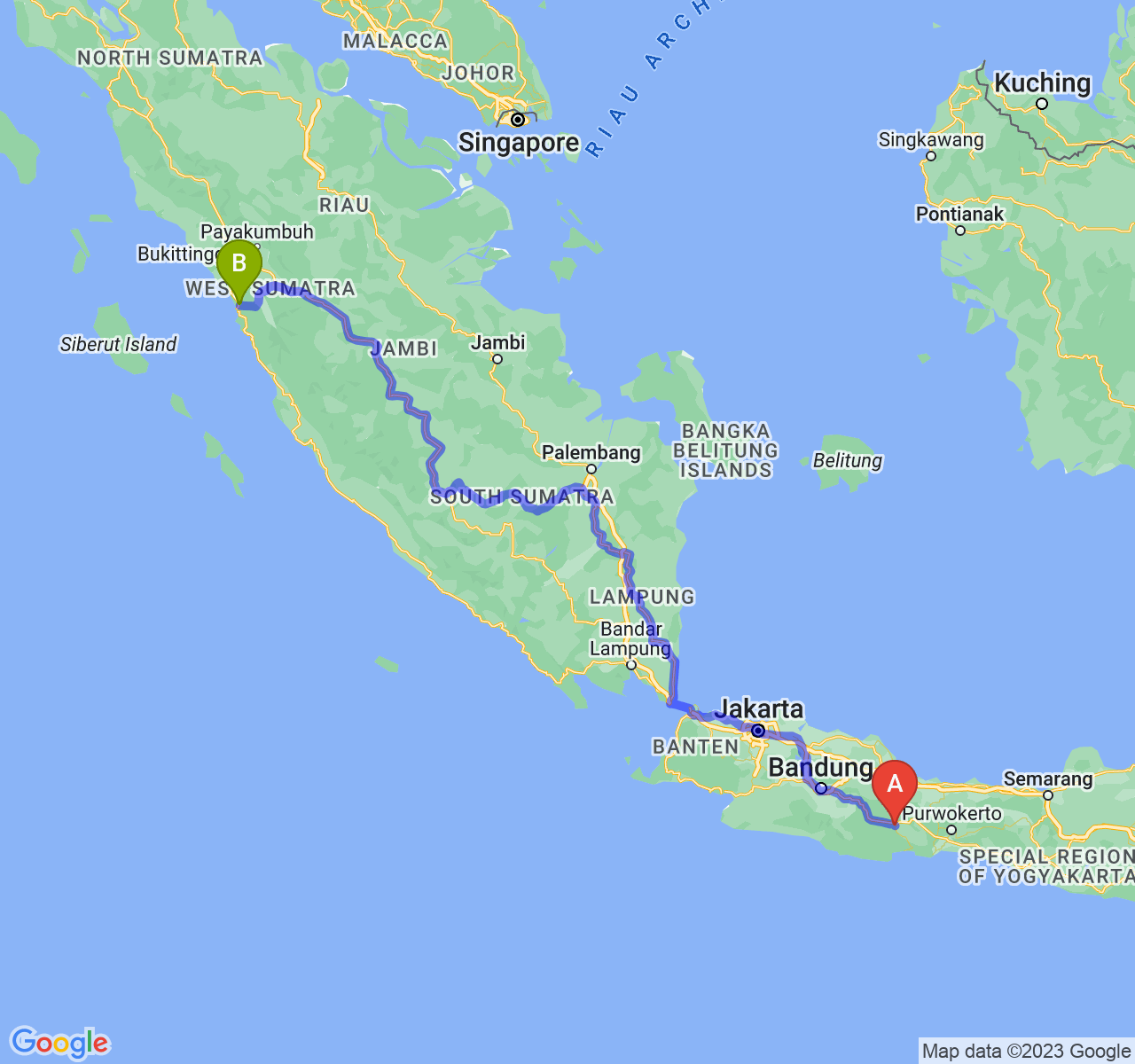 perjalanan dengan rute Kota Banjar-Kota Padang