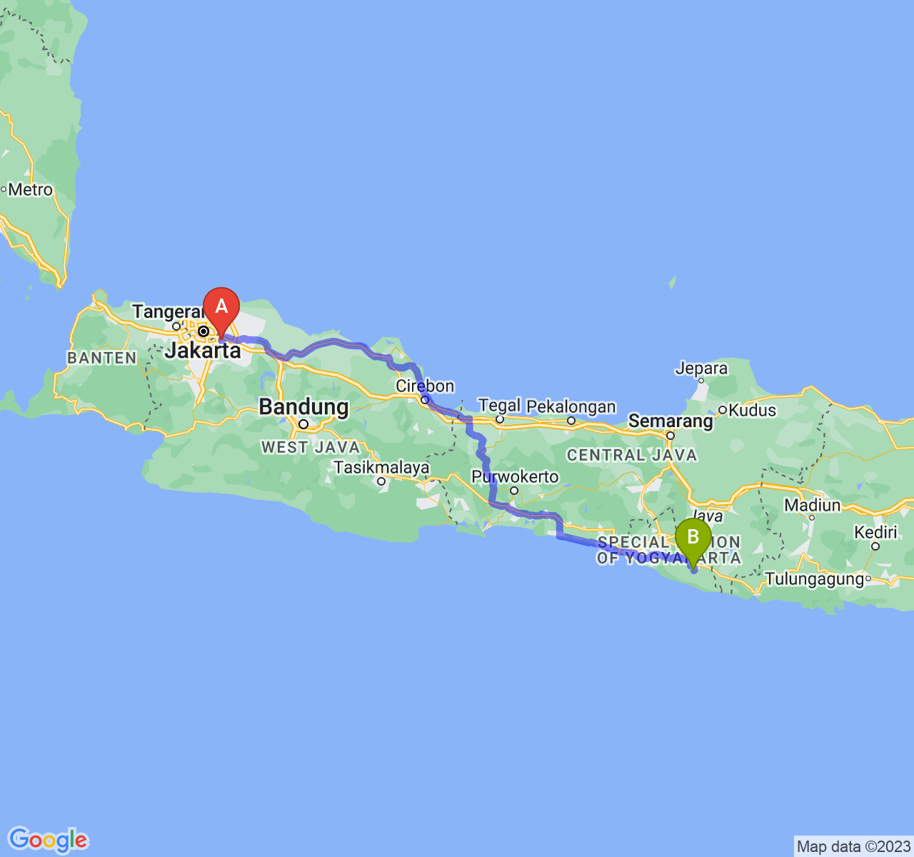 perjalanan dengan rute Kota Bekasi-Kab. Gunung Kidul