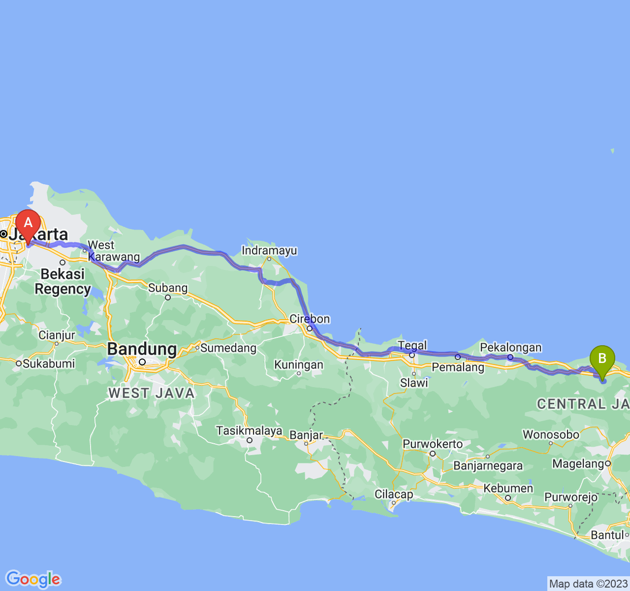 perjalanan dengan rute Kota Bekasi-Kab. Kendal