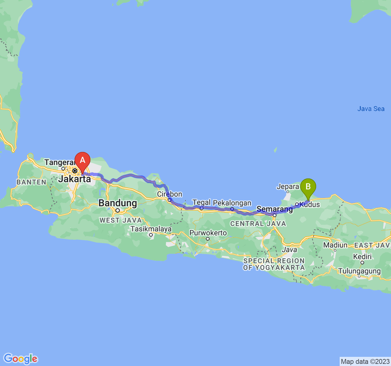 perjalanan dengan rute Kota Bekasi-Kab. Pati