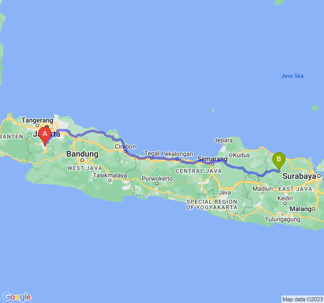 perjalanan dengan rute Kota Bogor-Kab. Bojonegoro