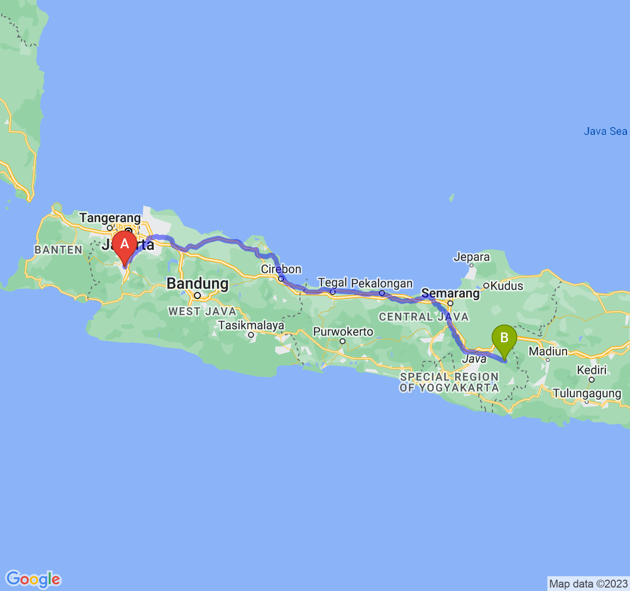 perjalanan dengan rute Kota Bogor-Kab. Karanganyar