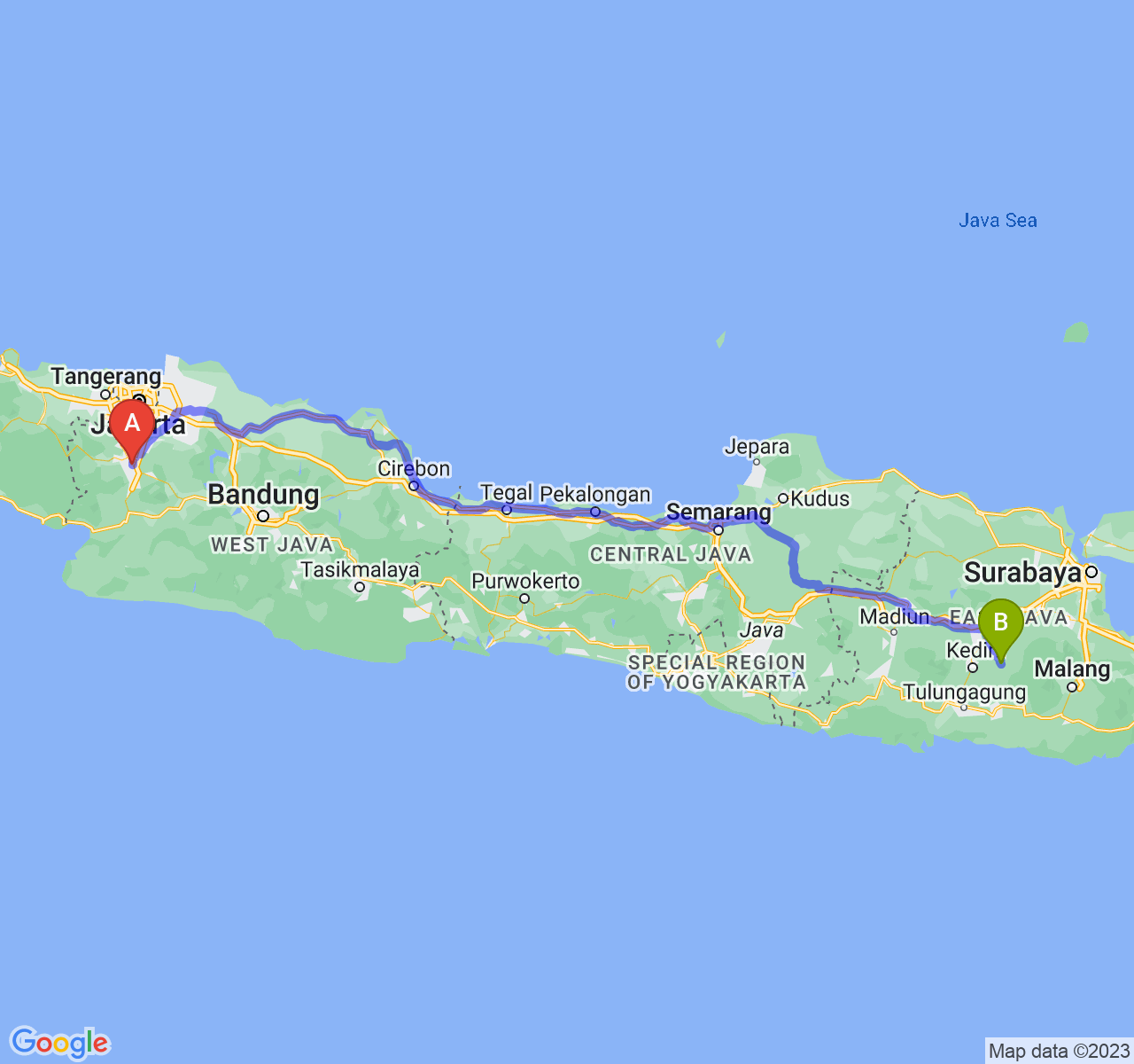 perjalanan dengan rute Kota Bogor-Kab. Kediri