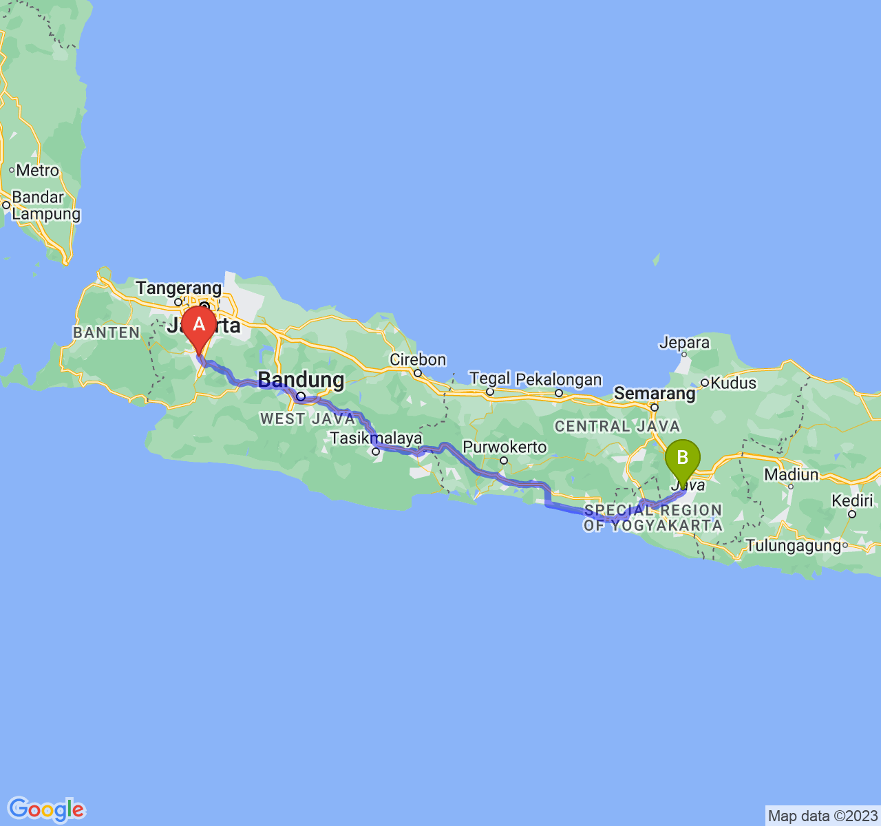 perjalanan dengan rute Kota Bogor-Kab. Klaten