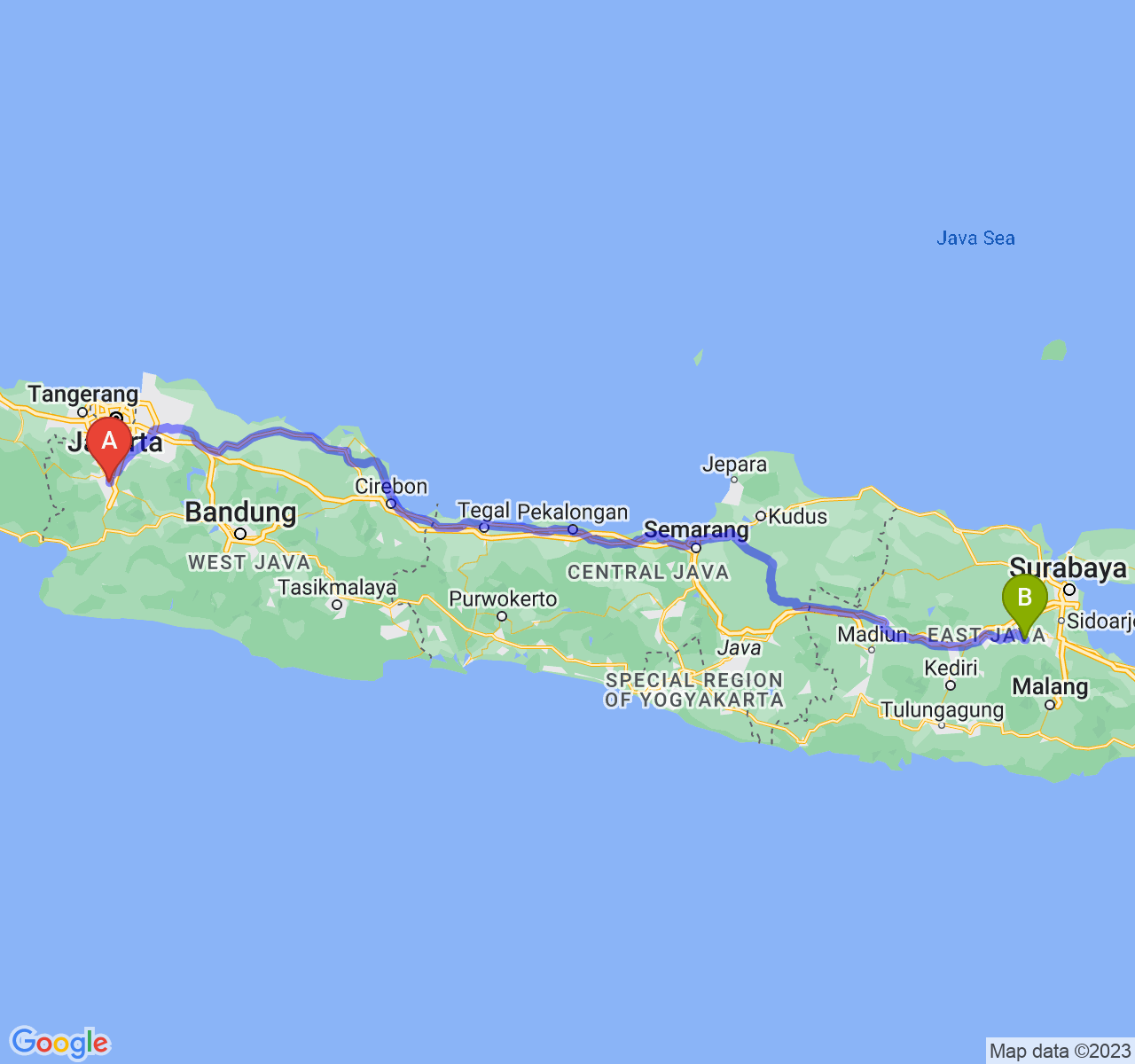 perjalanan dengan rute Kota Bogor-Kab. Mojokerto