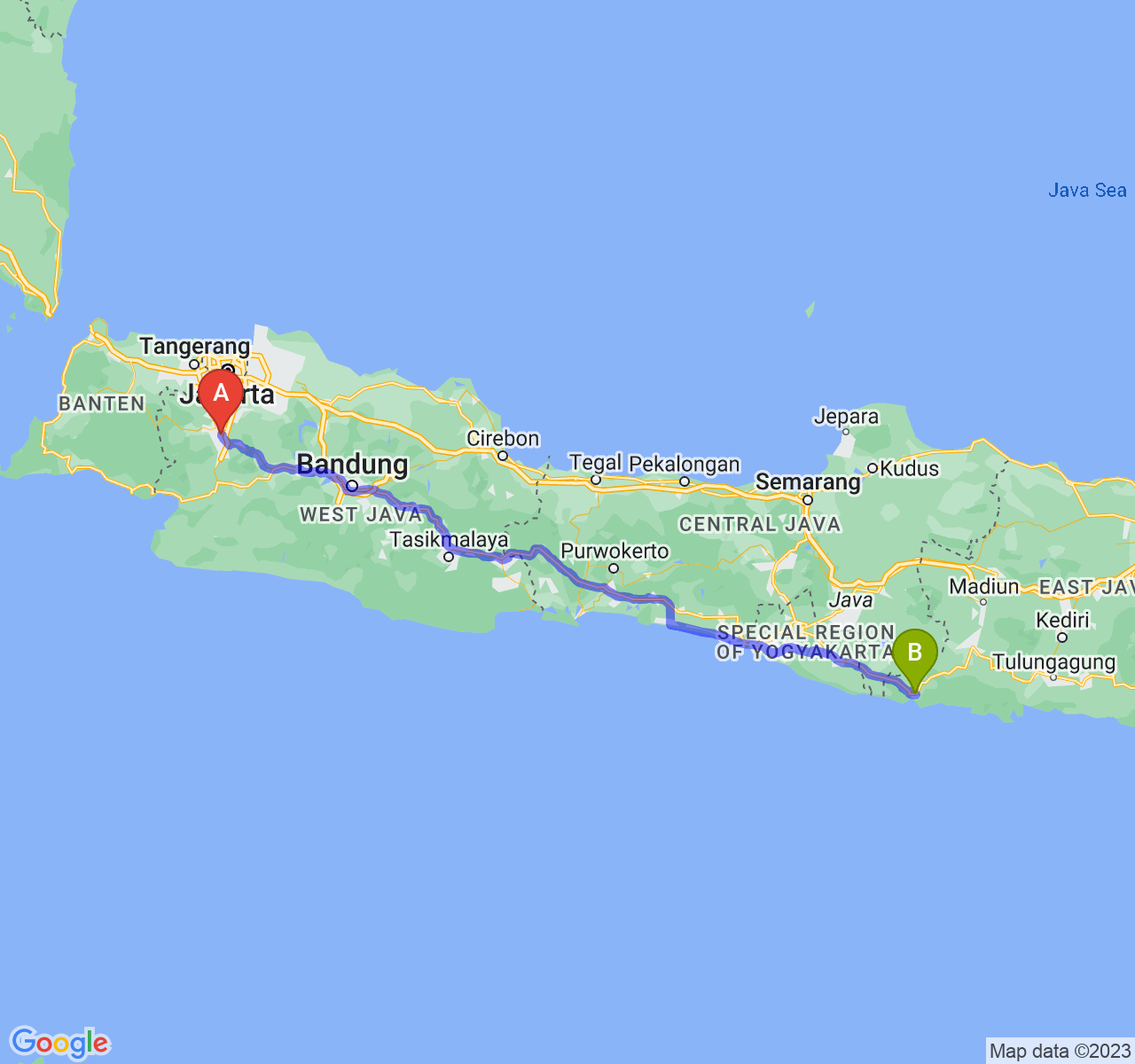 perjalanan dengan rute Kota Bogor-Kab. Pacitan