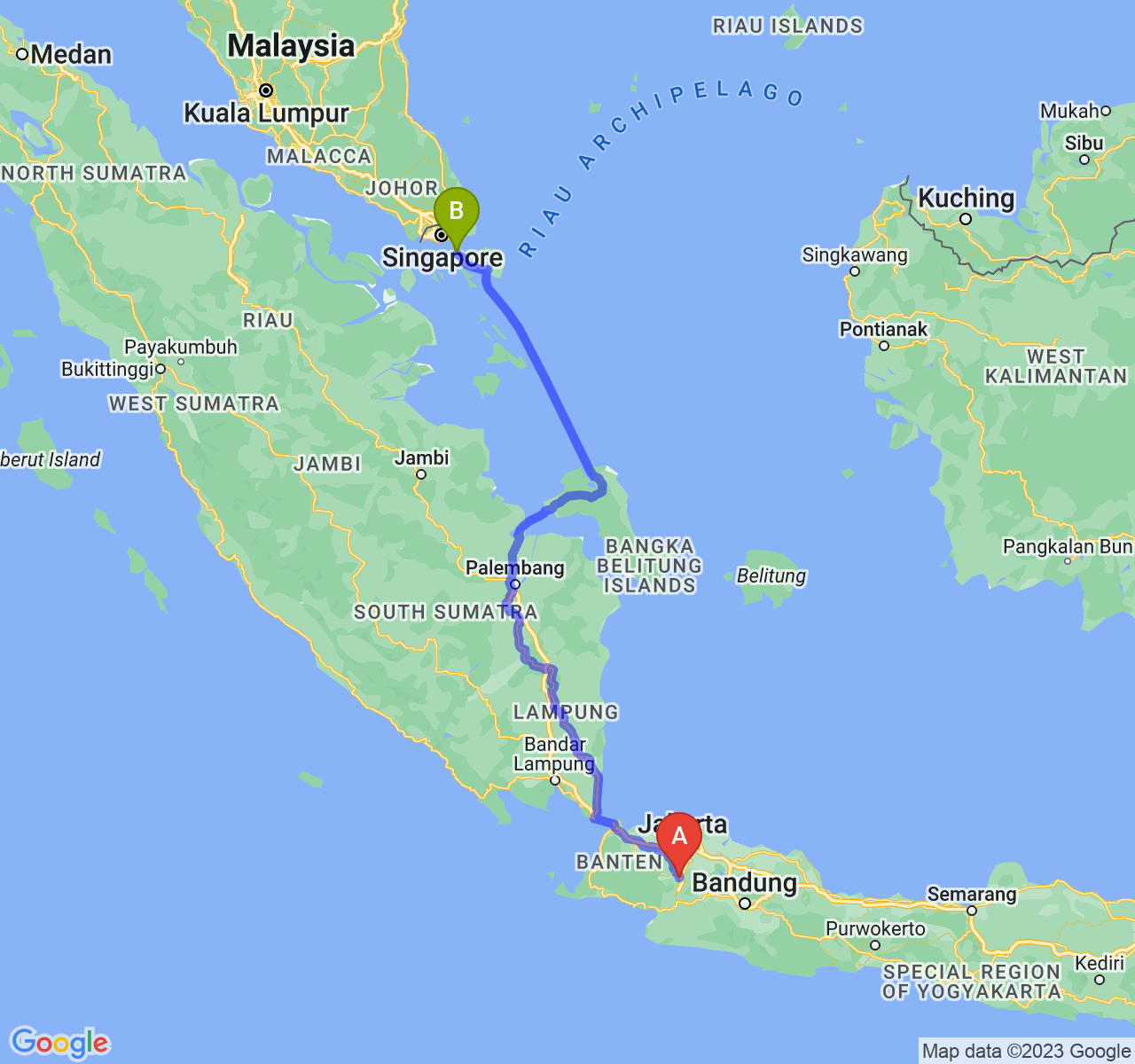 perjalanan dengan rute Kota Bogor-Kota Batam