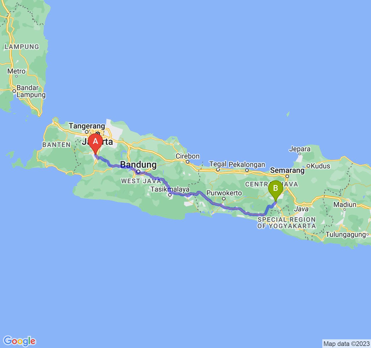 perjalanan dengan rute Kota Bogor-Kota Magelang