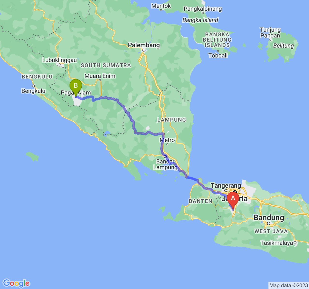 perjalanan dengan rute Kota Bogor-Kota Pagar Alam