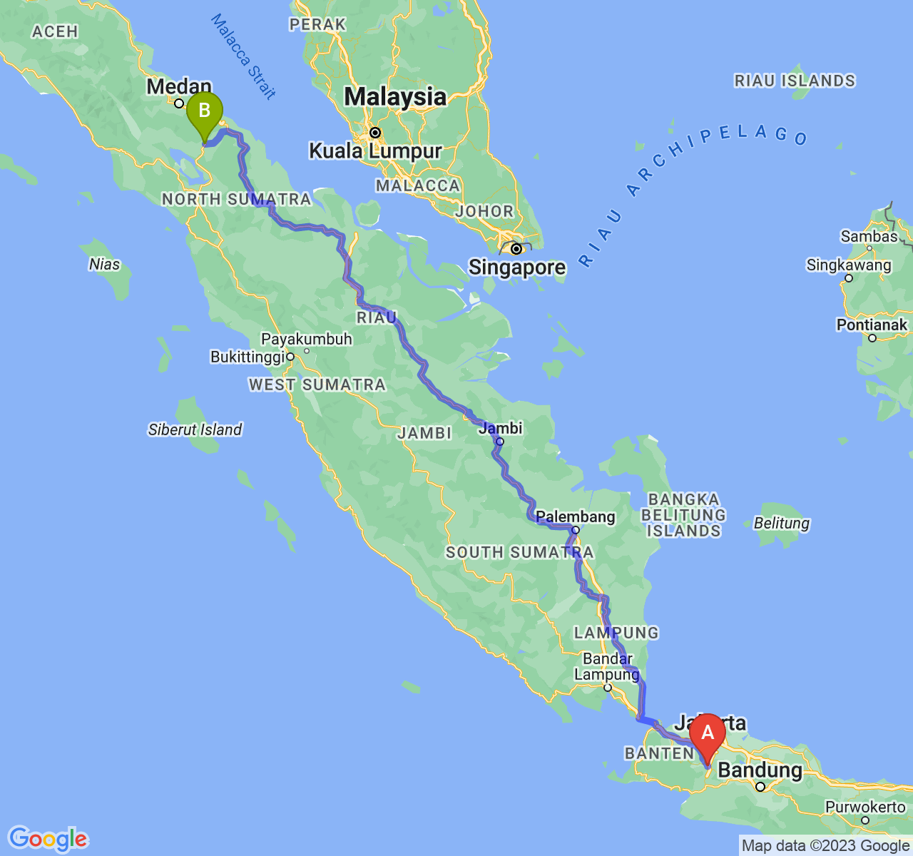 perjalanan dengan rute Kota Bogor-Kota Pematangsiantar