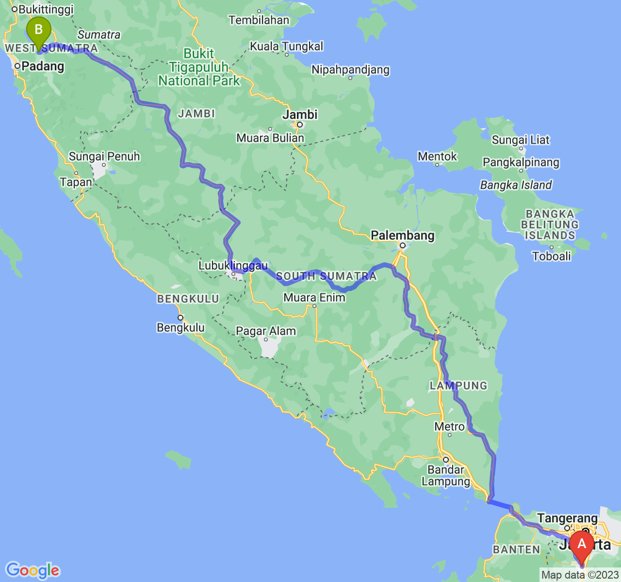 perjalanan dengan rute Kota Bogor-Kota Solok