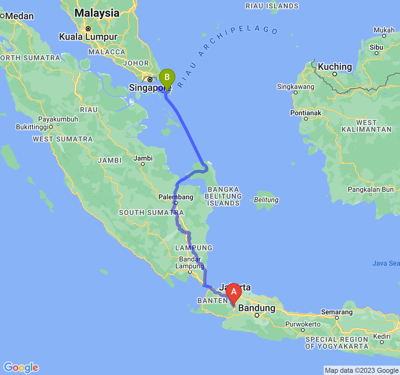 perjalanan dengan rute Kota Bogor-Kota Tanjungpinang