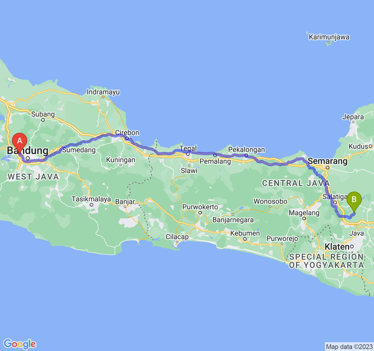 perjalanan dengan rute Kota Cimahi-Kab. Boyolali