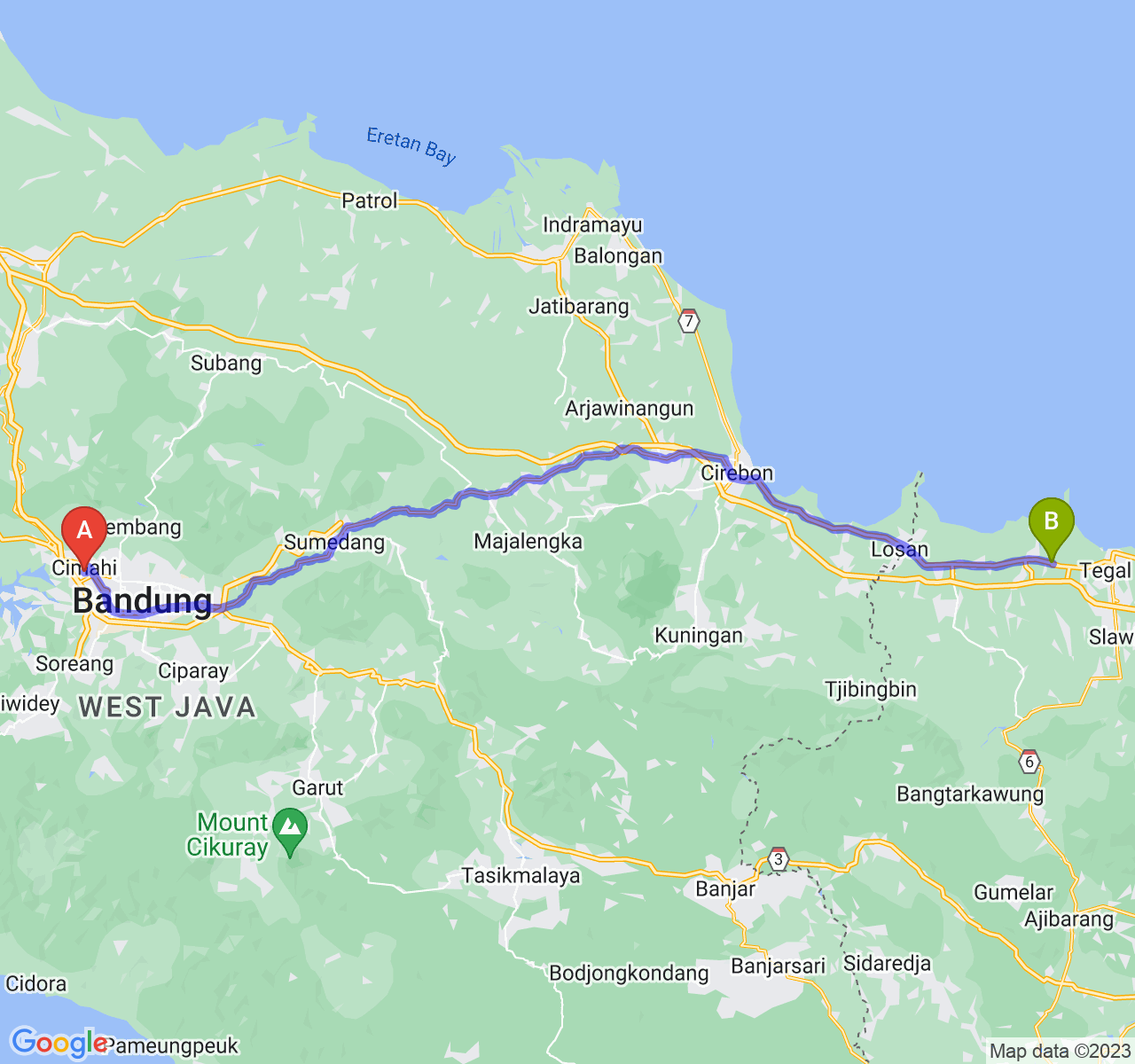 perjalanan dengan rute Kota Cimahi-Kab. Brebes