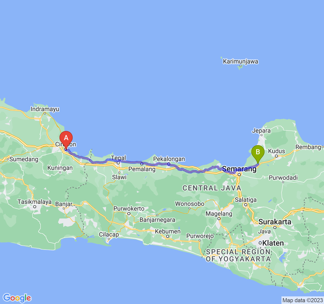 perjalanan dengan rute Kota Cirebon-Kab. Demak