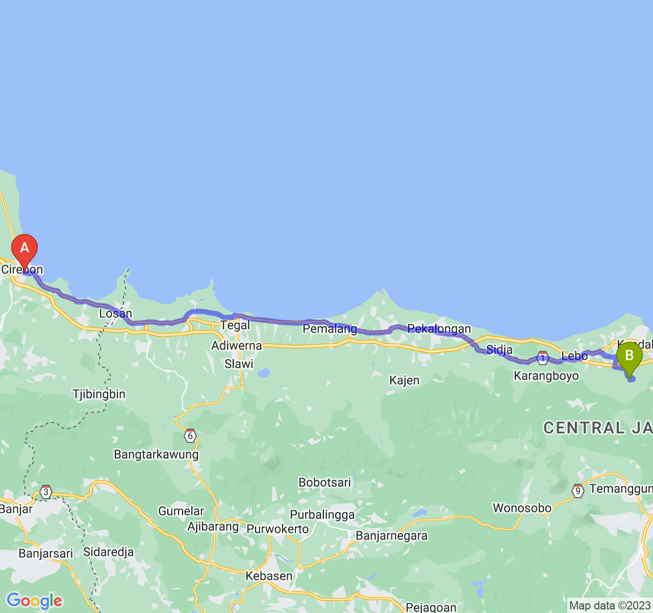 perjalanan dengan rute Kota Cirebon-Kab. Kendal