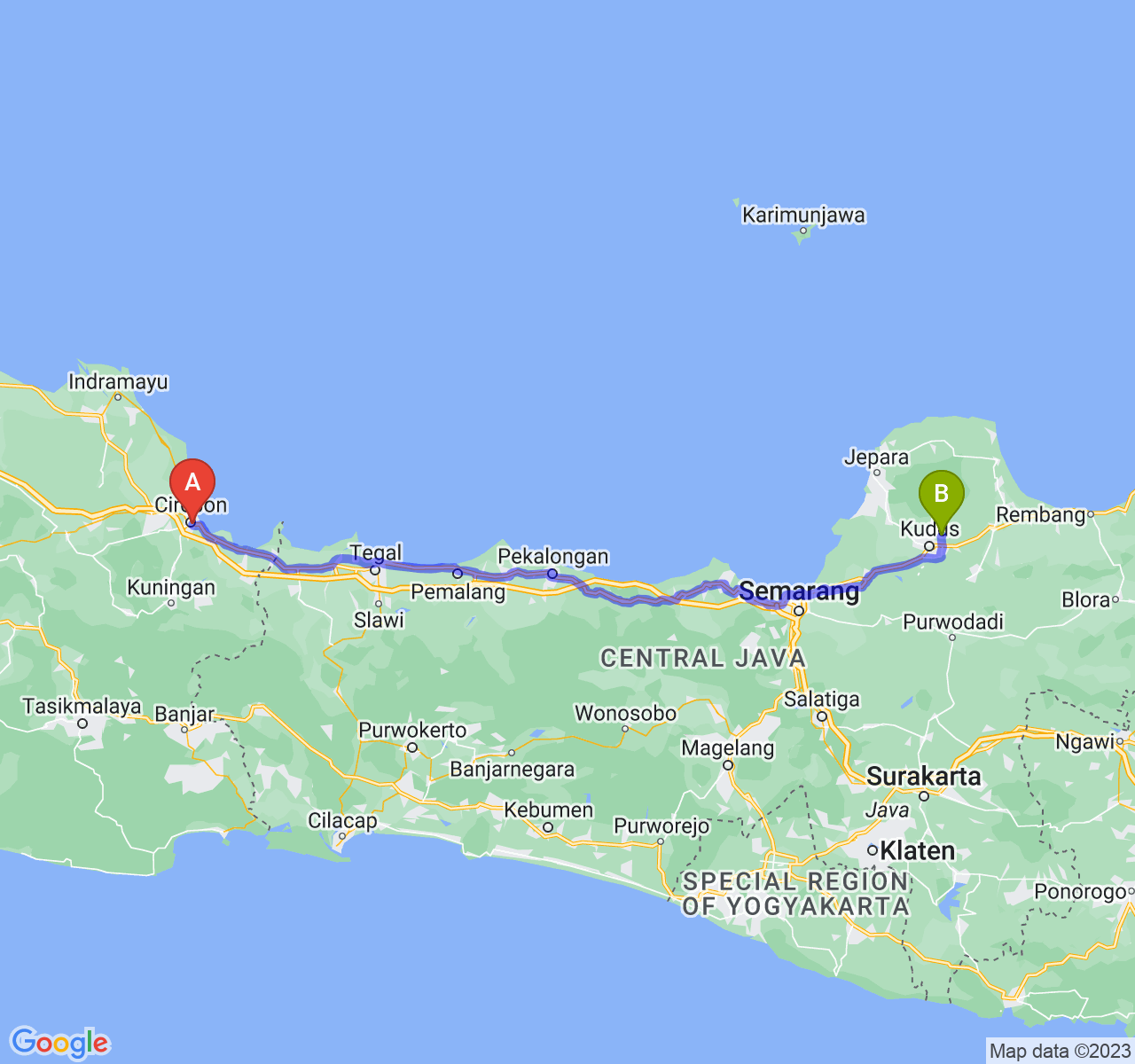 perjalanan dengan rute Kota Cirebon-Kab. Kudus