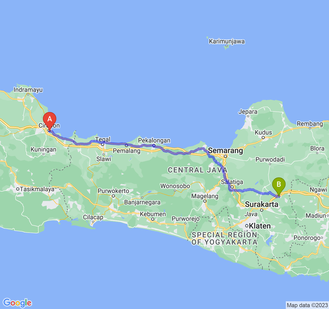 perjalanan dengan rute Kota Cirebon-Kab. Sragen