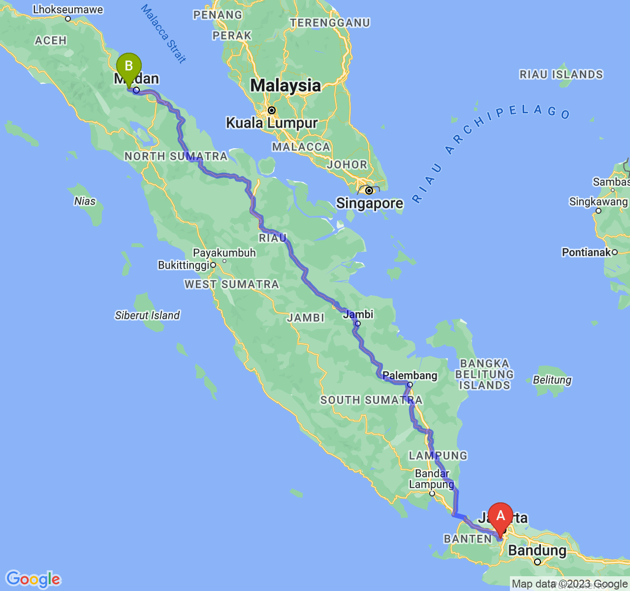 perjalanan dengan rute Kota Depok-Kota Binjai