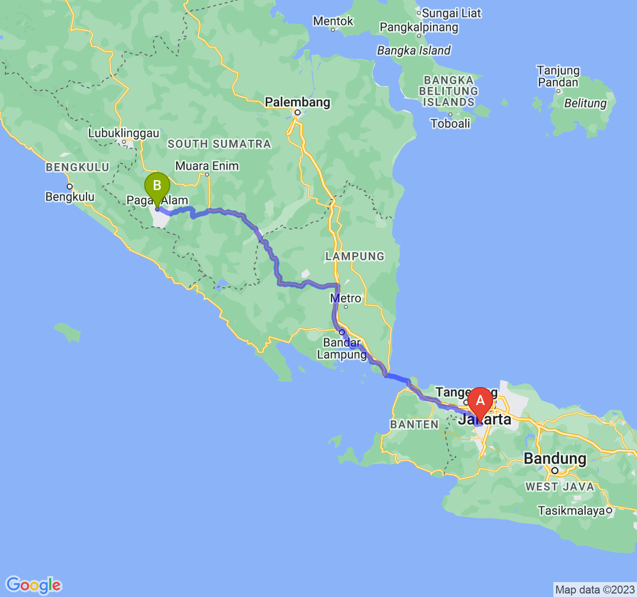 perjalanan dengan rute Kota Depok-Kota Pagar Alam