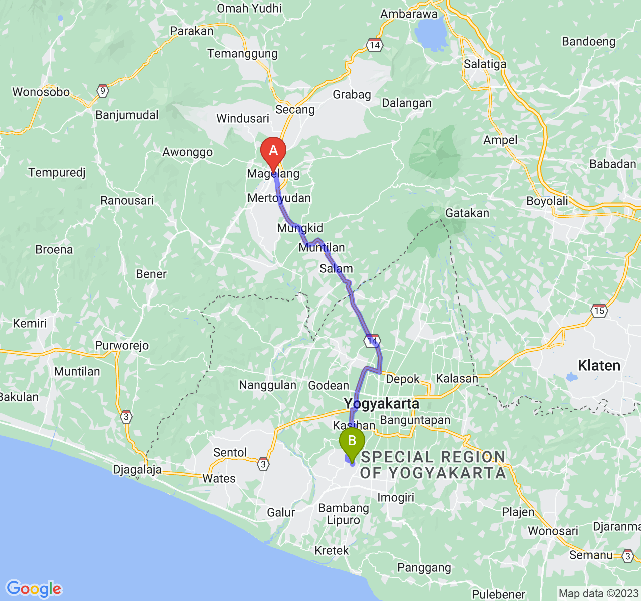 perjalanan dengan rute Kota Magelang-Kab. Bantul