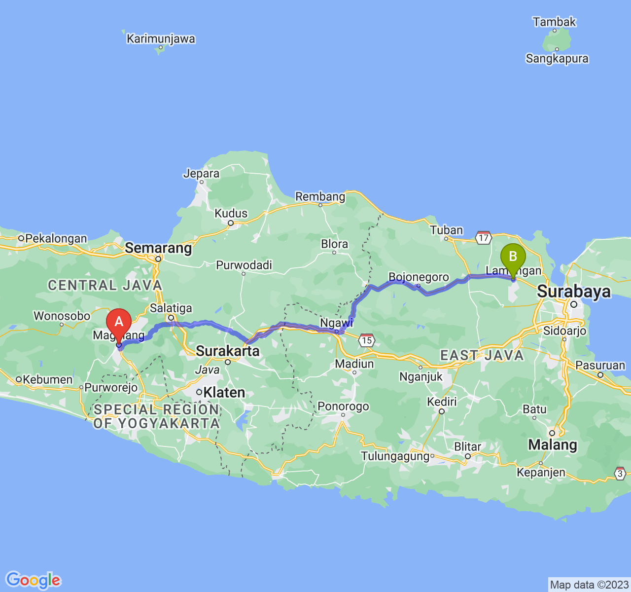 perjalanan dengan rute Kota Magelang-Kab. Lamongan