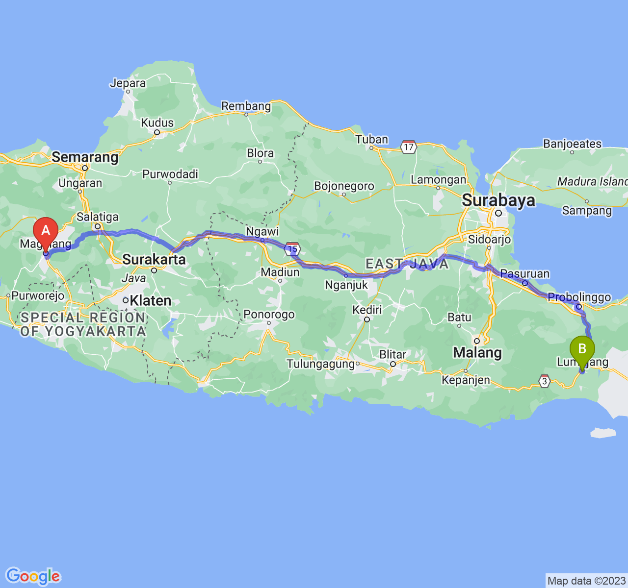 perjalanan dengan rute Kota Magelang-Kab. Lumajang