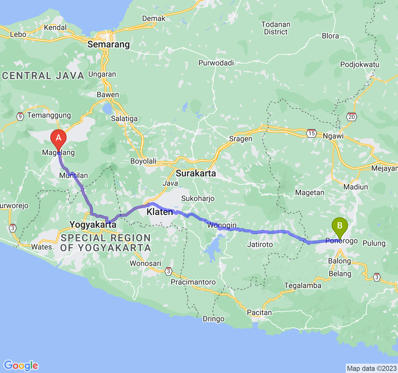 perjalanan dengan rute Kota Magelang-Kab. Ponorogo